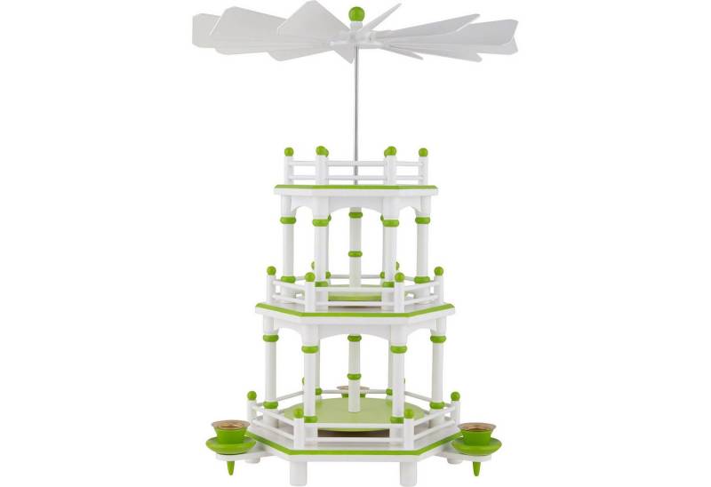 Figurenland Uhlig GmbH Weihnachtspyramide 3-stöckige Pyramide weiß-grün unbestückt (35cm) von Kunstgewerbe Uhlig von Figurenland Uhlig GmbH
