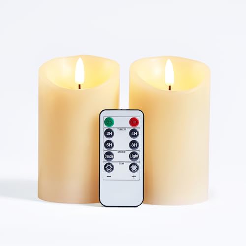 FiiMoo Flammenlose Kerzen LED-Kerzen mit Fernbedienung & 24h-Timer | 2er Set | Batteriebetrieben | Realistische Flammensimulation | Flackerlicht für Halloween, Hochzeit |10 cm - Warmweiß von FiiMoo