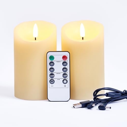 FiiMoo Wiederaufladbare LED-Kerzen 2er Set Aufladbare Kerzen mit Timerfunktion | Flammenlose Timer-Kerzen in Warmweiß | Fernbedienung Inklusive (12.5 cm Höhe) von FiiMoo