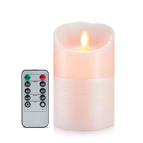 LED Kerzen, Flammenlose Kerzen, Rosa LED Kerzen, Kerzen Batteriebetriebene, Echtwachs Kerzen mit Fernbedienung&Timer Funktion, Flackernde Flamme LED Kerzen für Weihnachten, Party Dekoration-15cm von FiiMoo