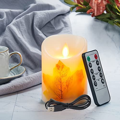 LED Kerzen Aufladbar Mit Fernbedienung - Wiederaufladbare Ahornblatt Kerzen, 12.5cm Mit USB Kabel, Flammenloses Echtwachs, Timer Funktion von FiiMoo