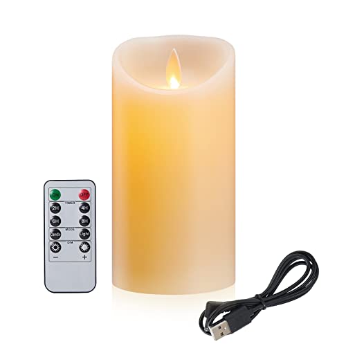 Wiederaufladbar LED Kerzen, Elektrische Aufladbare Kerzen mit USB Kabel, 12.5cm Echtwachs Kerzen mit Fernbedienung, Flammenloses LED Kerzen 24 Stunden Timer Funktion Tanzende Flamme Kerzen-Warmweiß von FiiMoo