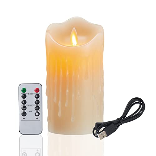 Wiederaufladbar LED Kerzen, LED Kerzen USB Aufladbar, Aufladbare Kerze mit USB Kabel, Flammenloses Kerze mit Fernbedienung&Timer Funktion, Warmweiß Echtwachs mit Wachstropfen-15cm von FiiMoo
