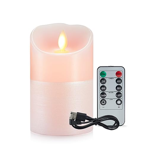 Wiederaufladbar LED Kerzen, LED Kerzen USB Aufladbar, LED Kerzen Aufladbar mit USB Kabel, Rosa LED Kerzen mit Fernbedienung&Timer Funktion, Flammenlose Kerzen für Weihnachten, Party Dekoration-12.5cm von FiiMoo