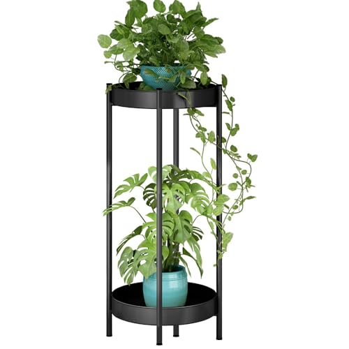 Fiita 2-Tier Hölzern Blumenregal Pflanzenregal, Mehrstöckig Blumenständer Metall Outdoor Balkon Deko Schlafzimmer Blumentopf Zimmerpflanzen Pflanztisch von Fiita