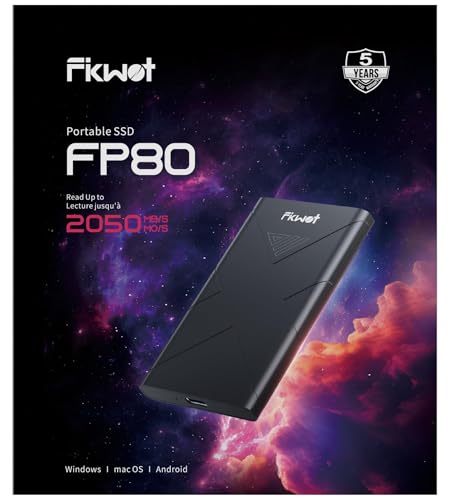 Fikwot FP80 Externe SSD 500GB Portable SSD USB-C 3.2 Gen2, bis zu 2050MB/s, Tragbare Externe Festplatte SSD für iPhone 15/16 Pro Max, PS5/PS4(Pro), Android, Xbox, Mac, PC von Fikwot