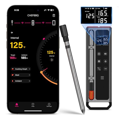 Fileeyn Fleischthermometer Kabellos, 500FT Bluetooth Fleischthermometer mit LCD Anzeige, Mit Timer und Alarmfunktion, Digitales Meat Thermometer für BBQ Grill, Raucher, Küchenofen Fileeyn Fleischthermometer Kabellos, 500FT Bluetooth Fleischthermometer mit LCD Anzeige, Mit Timer und Alarmfunktion, Digitales Meat Thermometer für BBQ Grill, Raucher, Küchenofen von Fileeyn