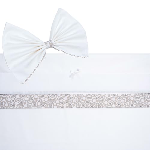 Filet - 3-teiliges Set für Kinderwagen, personalisierbares Bettlaken mit Band aus Aida-Stoff zum Besticken + Spannbettlaken mit Gummibändern + Kissenbezug, hergestellt in Italien, Weiß und Taupe von Filet