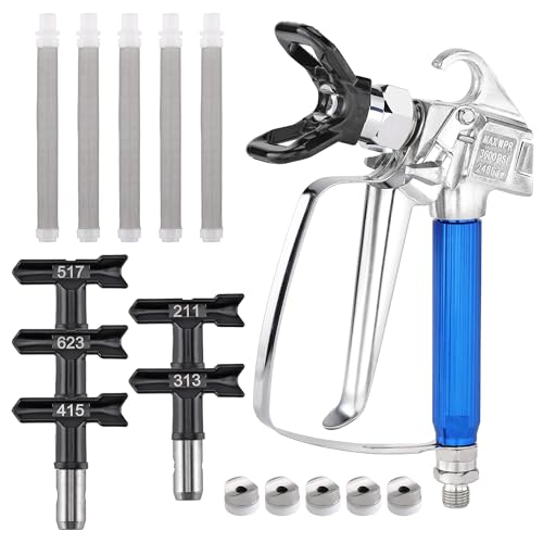 Filhome 12pcs Airless Pistole 3600 PSI Hochdruck Airless Farbsprühgerät mit 5 Airless Düse mit Spitzendichtung und 5 Airless-Lackpistolenfilter für Airless Farbsprühsysteme (211,313,415,517,623) von Filhome