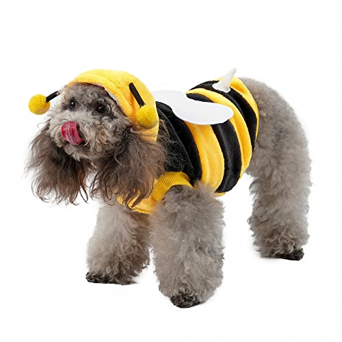 Filhome Biene Hundekostüm, Halloween Hoodies Outfits Katze Kapuzenmantel Warm Kleidung Herbst Winter Weihnachten Cosplay für kleine mittelgroße Haustiere (XL) von Filhome