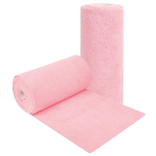 Fililogor Mikrofasertücher 20 Stück pro Rolle, Abreißbare Reinigungstücher, Wiederverwendbare streifenfreie Mikrofaser-Reinigungstücher für Küche, Autos, Glas, Fenster (Rosa) von Fililogor