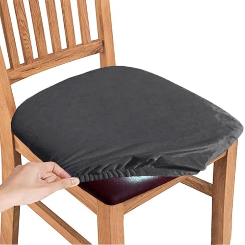 Fililogor Samt Weich Sitzbezug, Sitzbezug Stuhl 4er Set, Stuhlbezug Sitzfläche Samt Stretch-sitzbezüge, Für Esszimmer, Küche (2, schwarz) von Fililogor