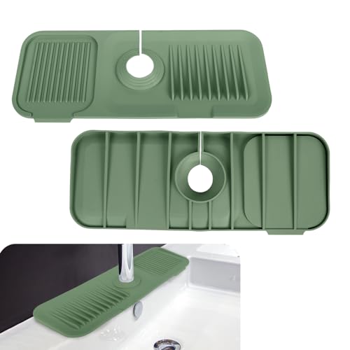 Fililogor Silikon-Wasserhahn-Matte Beige Küchenspüle, Spritzschutz automatische Entwässerung für Spülbecken Küche und Bad Wasserhahn (37cm, Grün) von Fililogor