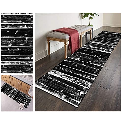 Filjr Teppich Läufer Flur Korridor Schwarz und Weiß Modern 80X400cm rutschfest Waschbar Vintage Kücheläufer Teppichläufer Polyester Meterware Anpassbar von Filjr