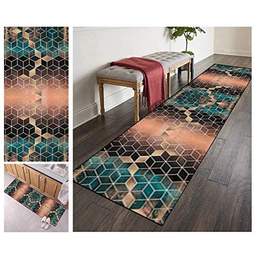 Filjr Teppich Läufer Flur Küche rutschfest Waschbar Bunter Modern 60x100cm Geometrische Muster Kücheläufer Teppichläufer Polyester Meterware Anpassbar von Filjr