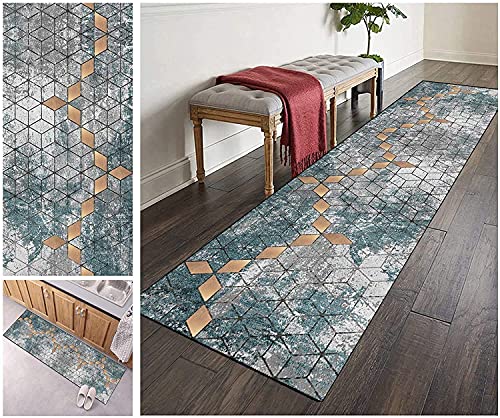 Filjr ZVEZVI Teppich Läufer Flur Küche rutschfest Waschbar Blau und Grau Geometrische Muster 40x80cm Bunter Modern rutschfest Waschbar Vintage Kücheläufer Teppichläufer Polyester Meterware Anpassbar von Filjr