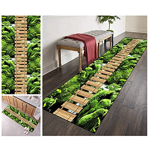 Filjr ZVEZVI Teppich Läufer Flur Küche rutschfest Waschbar Grün Holzbrettmuster 50x280cm Bunter Modern rutschfest Waschbar Vintage Kücheläufer Teppichläufer Polyester Meterware Anpassbar von Filjr