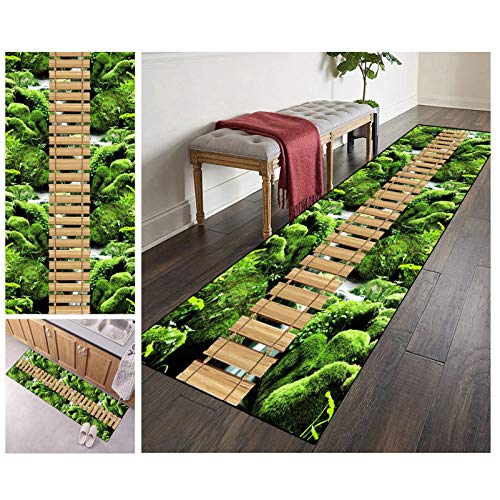 Teppich Läufer Flur 3D rutschfest Waschbare Lang Grün 60x200cm for Küche Schlafzimmer Wohnzimmer, Polyester Verblassen Nicht Anpassbar (Color#3) von Filjr