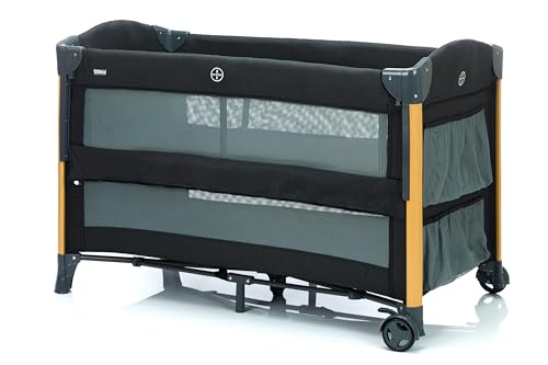 Fillikid 2 in 1 Reisebett & Beistellbett Cadiz in Holzoptik ab Geburt - 9 Monate mit höhenverstellbarem Boden und Rollen 120 x 60 cm - Grau Melange von Fillikid