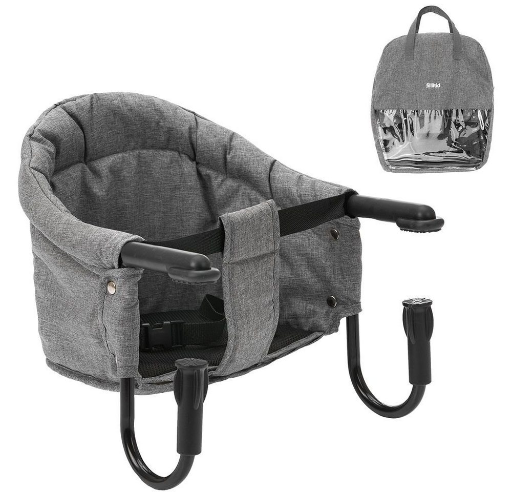 Fillikid Hochstuhl Melange Grau, Faltbarer Tischsitz Baby Sitzerhöhung Kinder Reisehochstuhl mit Tasche von Fillikid