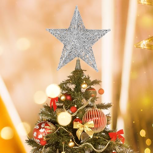 Christbaumspitze Stern, 8-Zoll Weihnachtsbaumspitze-Baumspitze Weihnachten&Tannenbaum Aufstecker, Stern für Weihnachtsbaum für Weihnachtsdekoration, Stern Weihnachtsbaum,Tannenbaumspitze-Metall-Silber von Filltown