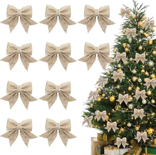 Filltown 10 Stück Glitzer Weihnachtsbaum Schleifen, Geschenkschleifen, Champagner Schleifen Weihnachten, Große Schleife, Deko Weihnachten Filltown 10 Stück Glitzer Weihnachtsbaum Schleifen, Geschenkschleifen, Champagner Schleifen Weihnachten, Große Schleife, Deko Weihnachten von Filltown