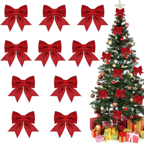 Filltown 10 Stück Glitzer Weihnachtsbaum Schleifen, Geschenkschleifen, Rote Schleifen Weihnachten, Große Schleife, Deko Weihnachten Filltown 10 Stück Glitzer Weihnachtsbaum Schleifen, Geschenkschleifen, Rote Schleifen Weihnachten, Große Schleife, Deko Weihnachten von Filltown