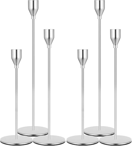 Filltown Kerzenhalter, 6 Stück, silberfarbene Kerzenhalter, Kerzenhalter-Set für Tischdekoration, Vintage, moderne Kerzenhalter für Zuhause, Hochzeitsdekoration von Filltown