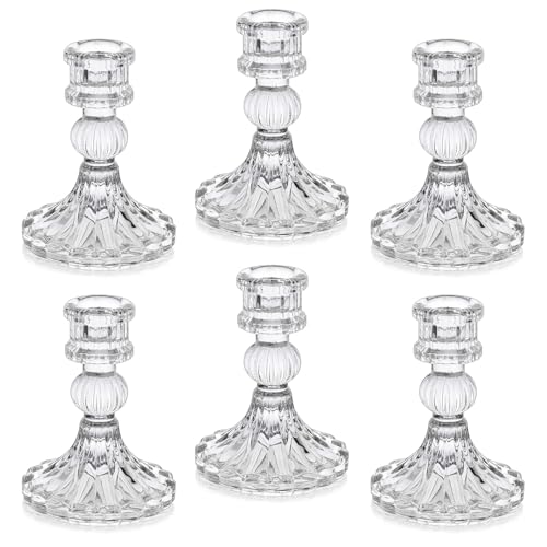 Kerzenhalter Glas, Klare Kerzenhalters für Kerzenständer, 10cm Hohe Gestreifte Kristall-Kerzenhalter, Dekorativer Candle Holder als Tischdekoration für Hochzeiten, Feste, Dinnerpartys, 6 Stück Kerzenhalter Glas, Klare Kerzenhalters für Kerzenständer, 10cm Hohe Gestreifte Kristall-Kerzenhalter, Dekorativer Candle Holder als Tischdekoration für Hochzeiten, Feste, Dinnerpartys, 6 Stück von Filltown