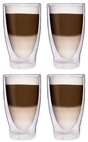 Filosa Latte Macchiato Gläser doppelwandig (4x 370ml), Espresso Gläser, Teegläser, Cappuccino Gläser, Thermogläser doppelwandig Latte Gläser, Doppelwandige Gläser Latte Macchiato, Kaffeegläser von Filosa