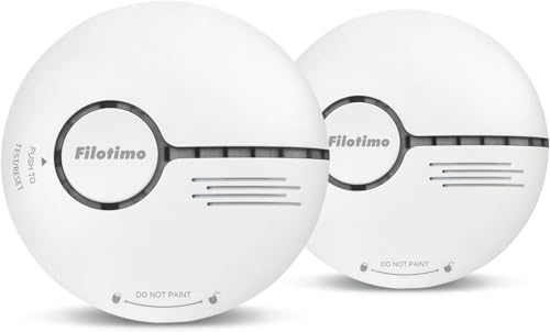 Rauchmelder, Feuermelder Rauchmelder mit LED-Anzeige und Test/Stummschalttaste, austauschbarer Batterie, entspricht dem EN14604-Standard, Ton- und Blitzalarm 85dB für Zuhause (Standalone 2er Pack) von Filotimo