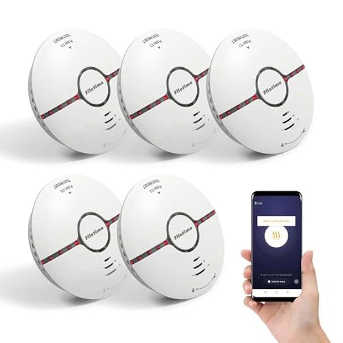 Rauchmelder Wi-Fi mit austauschbarer Batterie & Stummschalt-Taste, Smarter Feuermelder, Auto-Selbstüberprüfungsfunktion, entspricht EN 14604 Standard(5 Pack) von Filotimo