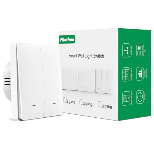 Smart Alexa Lichtschalter,Wlan schalter Funk Wandlichtschalter Touch Lichtschalter,Kompatibel mit Tuya App,Smart life APP,Alexa,Google Home,Fernbedienung Timer Funktion (2 Gang) von Filotimo