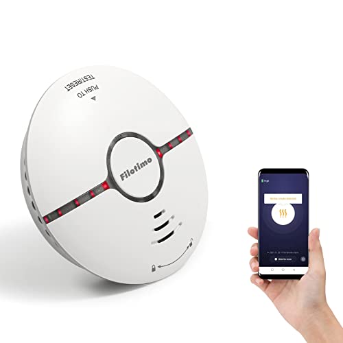 WLAN Rauchmelder, Feuermelder 10-Jahre-Leben-Rauchmelder mit Test-Taste, austauschbare Batterie, entspricht EN14604 Standard, Ton und Blitzalarm 85dB/3m für Wohnküche, einfache Installation von Filotimo