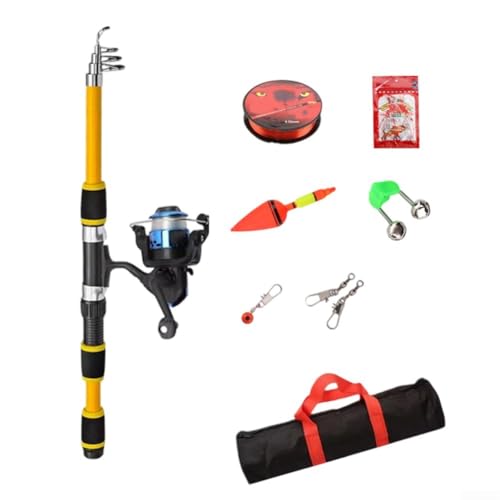 1 x 8 m Teleskop-Angelruten-Set, komplettes Set mit Rolle, Köder, Haken und Zubehör, inklusive Schwimmerglocke, geeignet für Reisen im Freien (gelb) von Filteilect