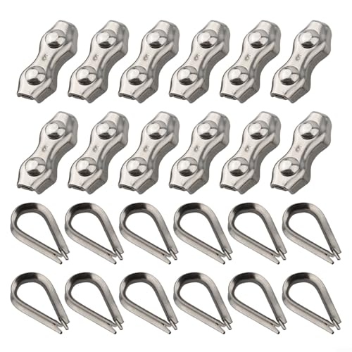 12-teiliges Duplex-Klemmen- und Drahtseil-Fingerhut-Set, 304 Edelstahl-Seilclip () von Filteilect