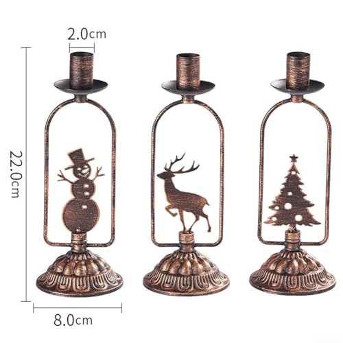 3-teiliges Kerzenhalter-Set Eisen mit Schneemann Hirsch Weihnachtsbaum Designs Vintage Bronze Finish für Urlaub Tischdekoration 3-teiliges Kerzenhalter-Set Eisen mit Schneemann Hirsch Weihnachtsbaum Designs Vintage Bronze Finish für Urlaub Tischdekoration von Filteilect