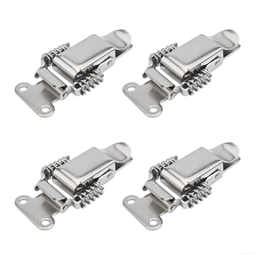 4 x Edelstahl-Kippverschluss mit Doppelfedermechanismus für Werkzeugkasten, Koffer, Aufbewahrungsbox und Holzschrank, Silber, (L) von Filteilect