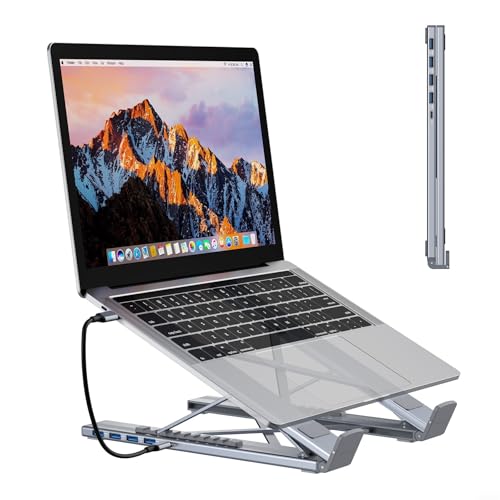 5-in-1 verstellbarer Laptop-Ständer, Erweiterungsdock mit 4 USB-3.0-Anschlüssen, ergonomischer tragbarer Computer-Riser, 9-stufige Höhenverstellung, Aluminiumlegierung 5-in-1 verstellbarer Laptop-Ständer, Erweiterungsdock mit 4 USB-3.0-Anschlüssen, ergonomischer tragbarer Computer-Riser, 9-stufige Höhenverstellung, Aluminiumlegierung von Filteilect
