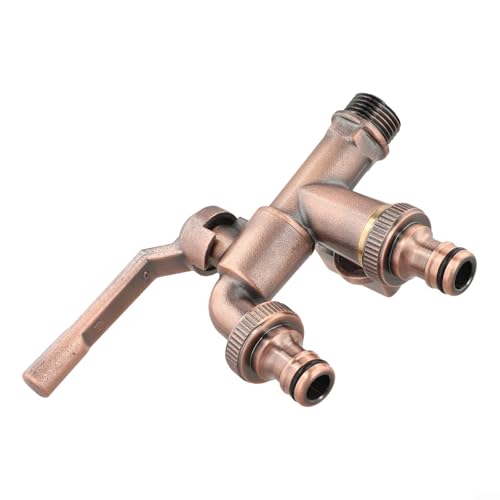 Antikes Messing Garten Wasserhahn Doppelauslass für Waschmaschine Dual Control 1/2 Zoll Einlass 3/4 Zoll Auslass Grün Bronze (Rotbronze) von Filteilect