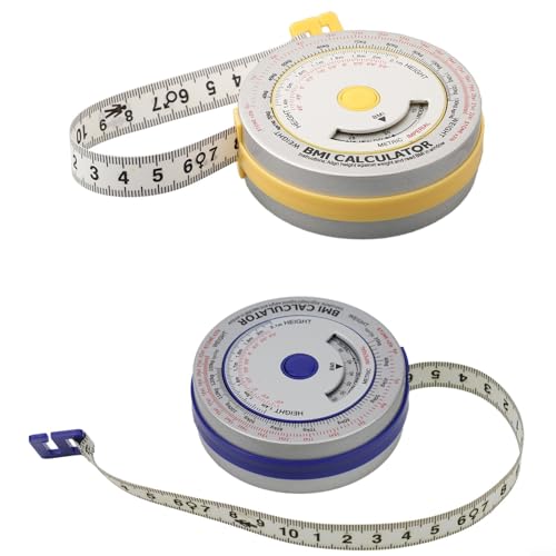 BMI Body Mass Index einziehbares Klebeband, 150 cm, Taschenrechner, Diätmaß, Werkzeuge (blau + gelb) von Filteilect