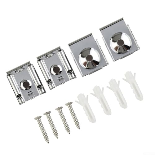 Chrom-Metall-Spiegel-Befestigungsset, rahmenlose Glasbefestigungsclips mit Schrauben und Dübeln zum Aufhängen, silberfarbene Spiegelaufhänger für Badezimmer, Küche (S12) (SKU) von Filteilect