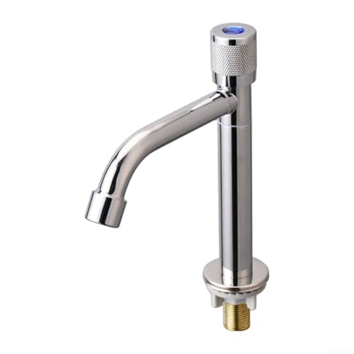 Edelstahl-Einzelarmatur für kaltes Waschbecken mit drehbarer Düse, verchromtes graues Finish, G1/2 Einlass, kompaktes Design für Badezimmer oder Waschtisch, einfaches Heimwerken (S, Silber) von Filteilect