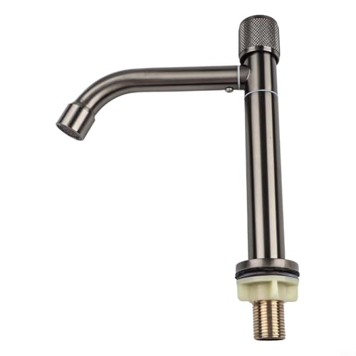 Edelstahl-Einzelarmatur für kaltes Waschbecken mit drehbarer Düse, verchromtes graues Finish, G1/2 Einlass, kompaktes Design für Badezimmer oder Waschtisch, einfaches Heimwerken (S Grau) von Filteilect