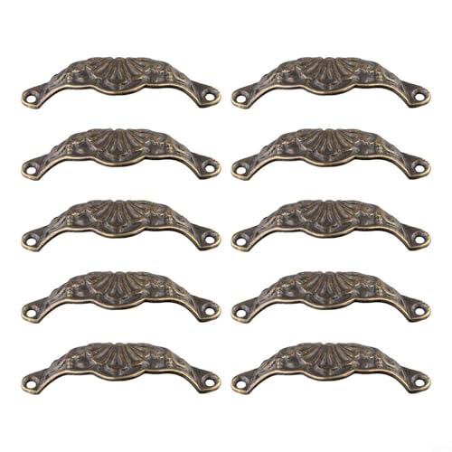 Filteilect 10 Stück Tassengriffe in Muschelform, Schrankknäufe, Antik-Messing-Finish, Legierung, Konstruktion, Küche, Schublade, Schrank, Möbel von Filteilect