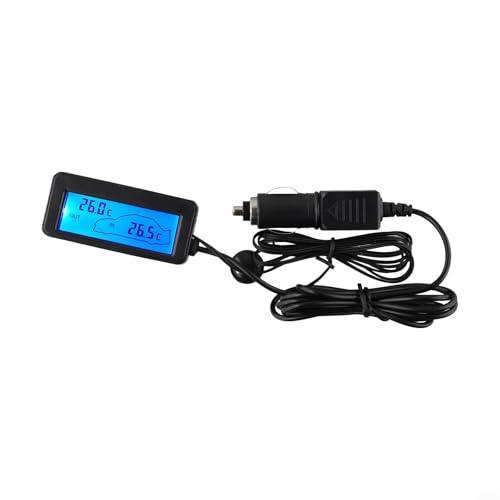 Filteilect 12 V Auto-LCD-Digitalanzeige, Thermometer für Innen- und Außentemperaturmessung, schwarzes Gehäuse, Fahrzeug-Messgerät mit blauer Hintergrundbeleuchtung, genau (blau) von Filteilect