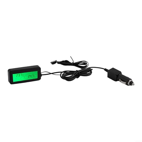 Filteilect 12 V Auto-LCD-Digitalanzeige, Thermometer für Innen- und Außentemperaturmessung, schwarzes Gehäuse, Fahrzeug-Messgerät mit blauer Hintergrundbeleuchtung, genau (grün) von Filteilect
