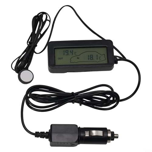 Filteilect 12 V Auto-LCD-Digitalanzeige, Thermometer für Innen- und Außentemperaturmessung, schwarzes Gehäuse, Fahrzeug-Messgerät mit blauer Hintergrundbeleuchtung, genau (rot) von Filteilect