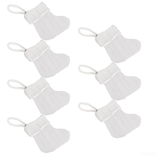Filteilect 7 Stück Weihnachtsstrümpfe, Baumschmuck, festliche Feiertags-Ornamente, Stoffsocken zum Aufhängen für Zuhause, Party, Feiern, 11 x 7 x 10 cm (weiß) von Filteilect