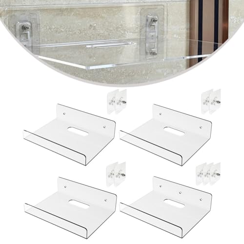 Filteilect Acryl-Wandregal, gestanzt, Aufbewahrungsregal für Wohnzimmer, Schlafzimmer, Küche, Badezimmer, transparente Display-Organizer, Halterung, 2 Stück (30 x 20 x 4 cm) von Filteilect